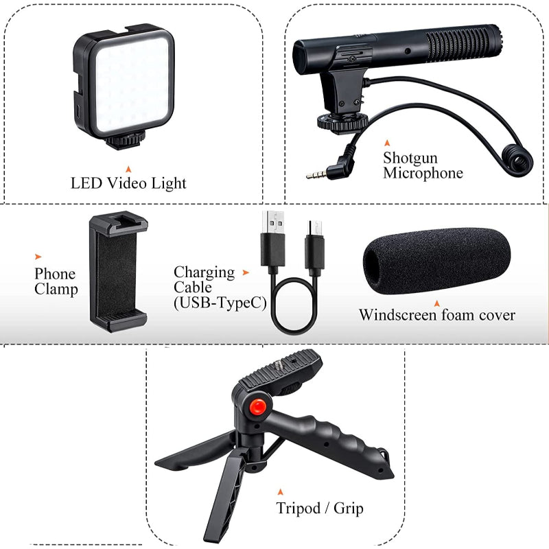 Vlogging Kit With Tripod LED Video Light And Phone Holder