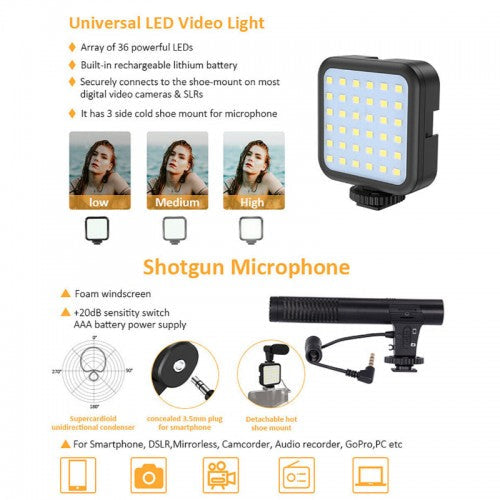 Vlogging Kit With Tripod LED Video Light And Phone Holder